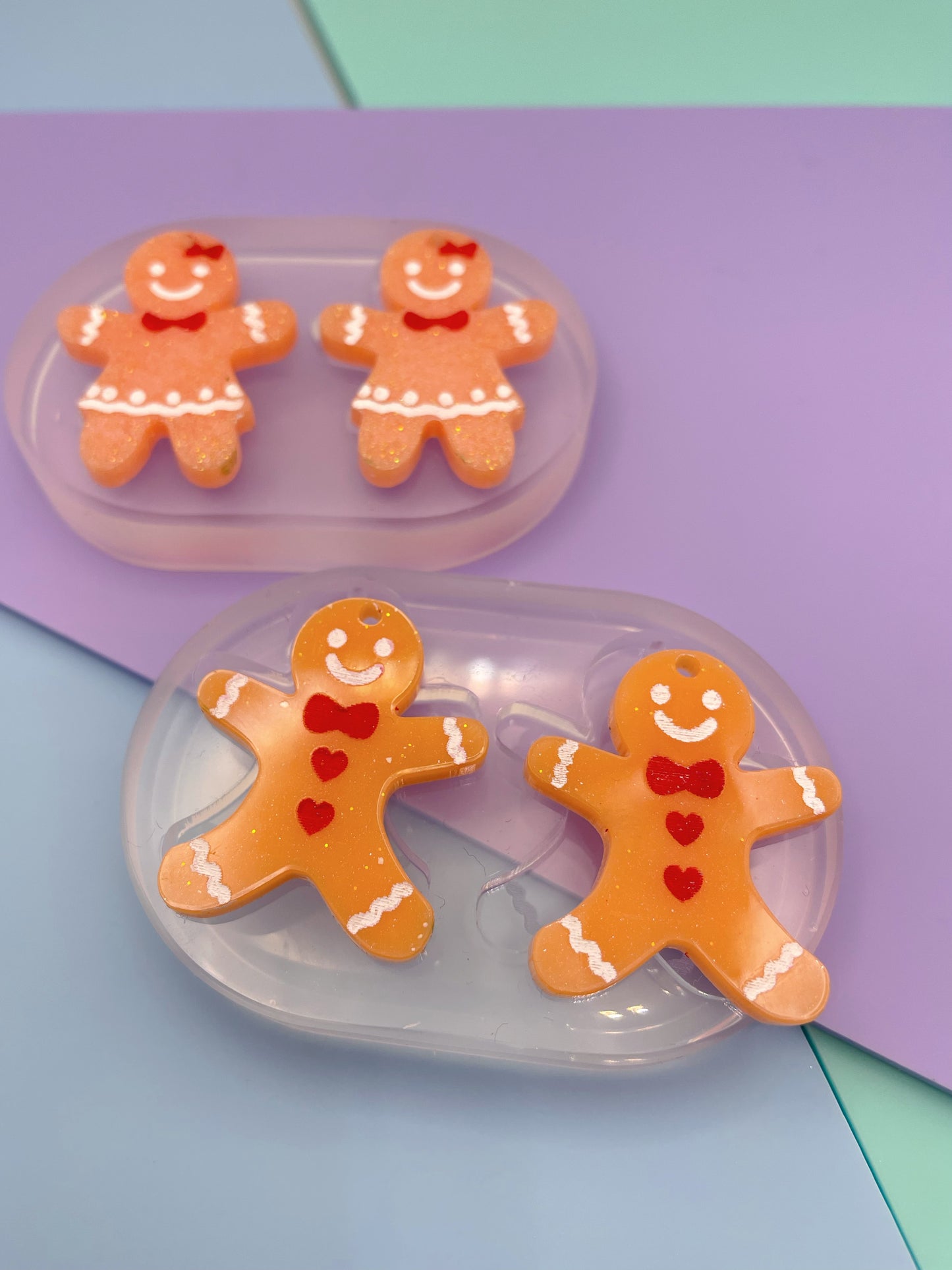 Christmas Party Gingerbread Boys and Girls Dangle Earring Mold predrilled