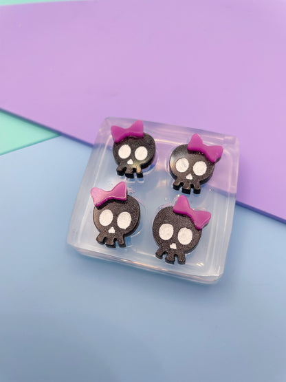 1.7 cm Mini Ribbon Skull Stud Earring Mold Halloween