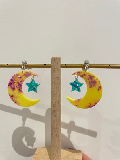 Crescent Moon With little dangly Star Dangle Earring Mold