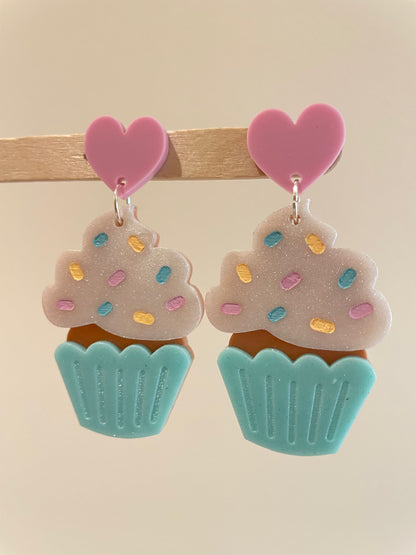 4.5 cm Cupcake with Whipped Cream and Sprinkles Heart stud topper dangle earring mold