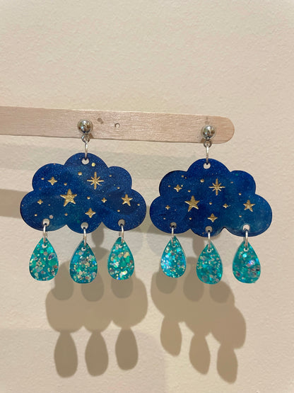 Lux Starry Sky Rainy Clouds Dangle Drop Earring Mold