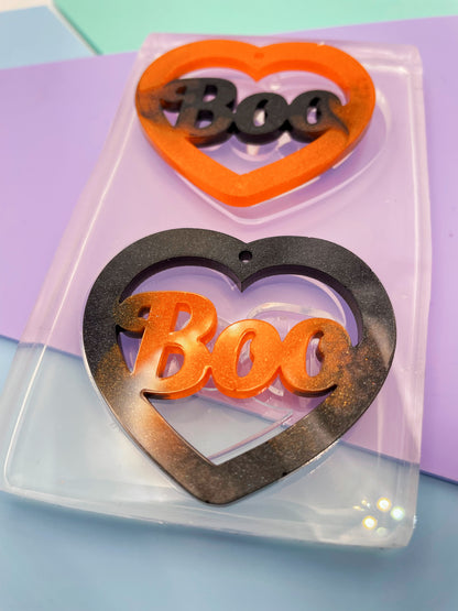 5cm Boo Word Heart Slogan Dangle Earring Mold Halloween