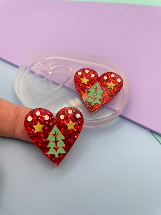 Small Christmas Engraved Heart Dangle Earring mold