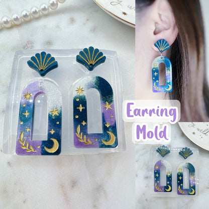 Celestial Open Arch Dangle Earring Mold with Art Deco Shell Toppers