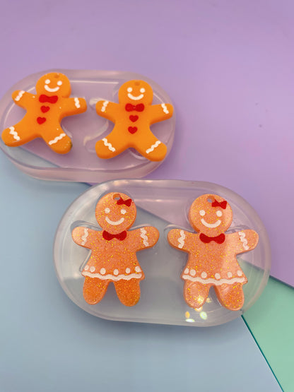 Christmas Party Gingerbread Boys and Girls Dangle Earring Mold predrilled