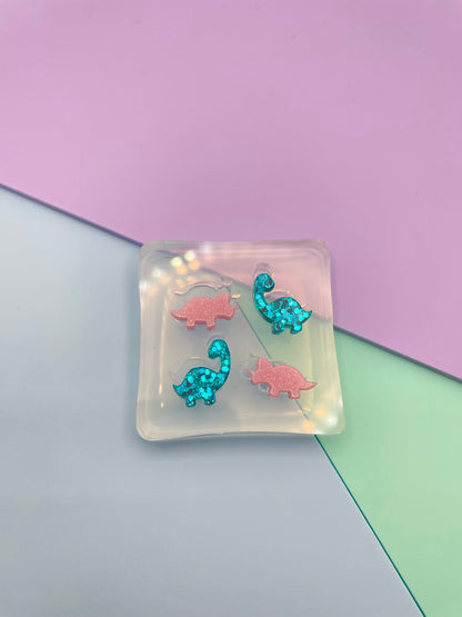 Mini Dino Stud Earring Mold Triceratops & Diplodocus/ Brontosaurus