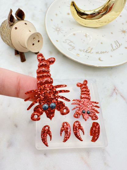 5.5 cm 3D Lobster and Shell Dangle Earring Mold