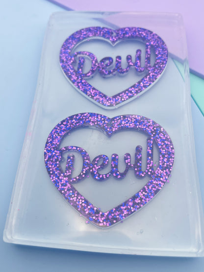 5cm Devil Slogan Word Heart Dangle Earring Mold