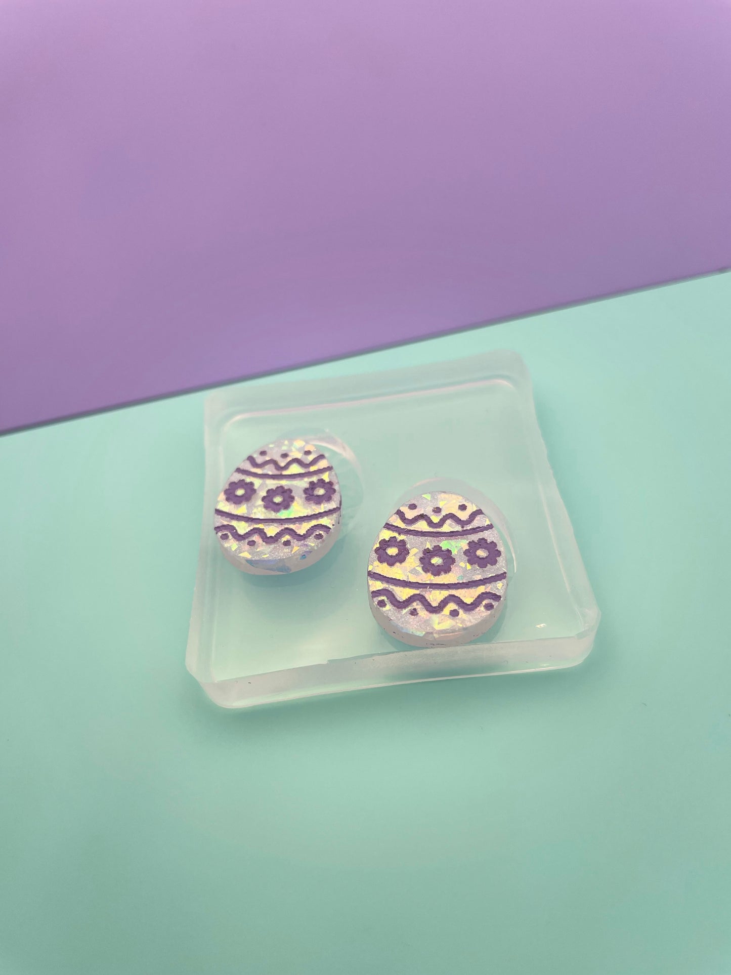 Mini Easter Egg Engraved Flower Stud Earring Mold