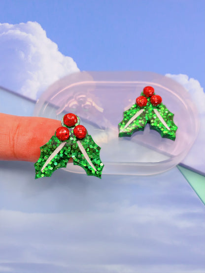 Small Christmas Holly Stud Earring Mold