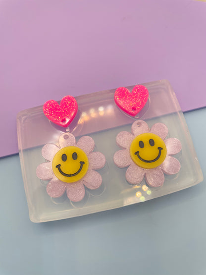 Small Smiley Face Daisy Flower Heart Stud Topper Dangle Earring Mold