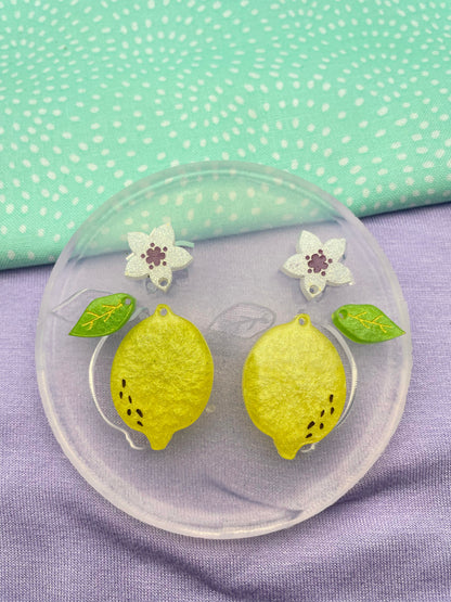 Small Lemon Dangle Earring Mold with flowers and leaves