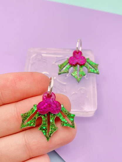 Small Christmas Holly Dangle Earring Mold