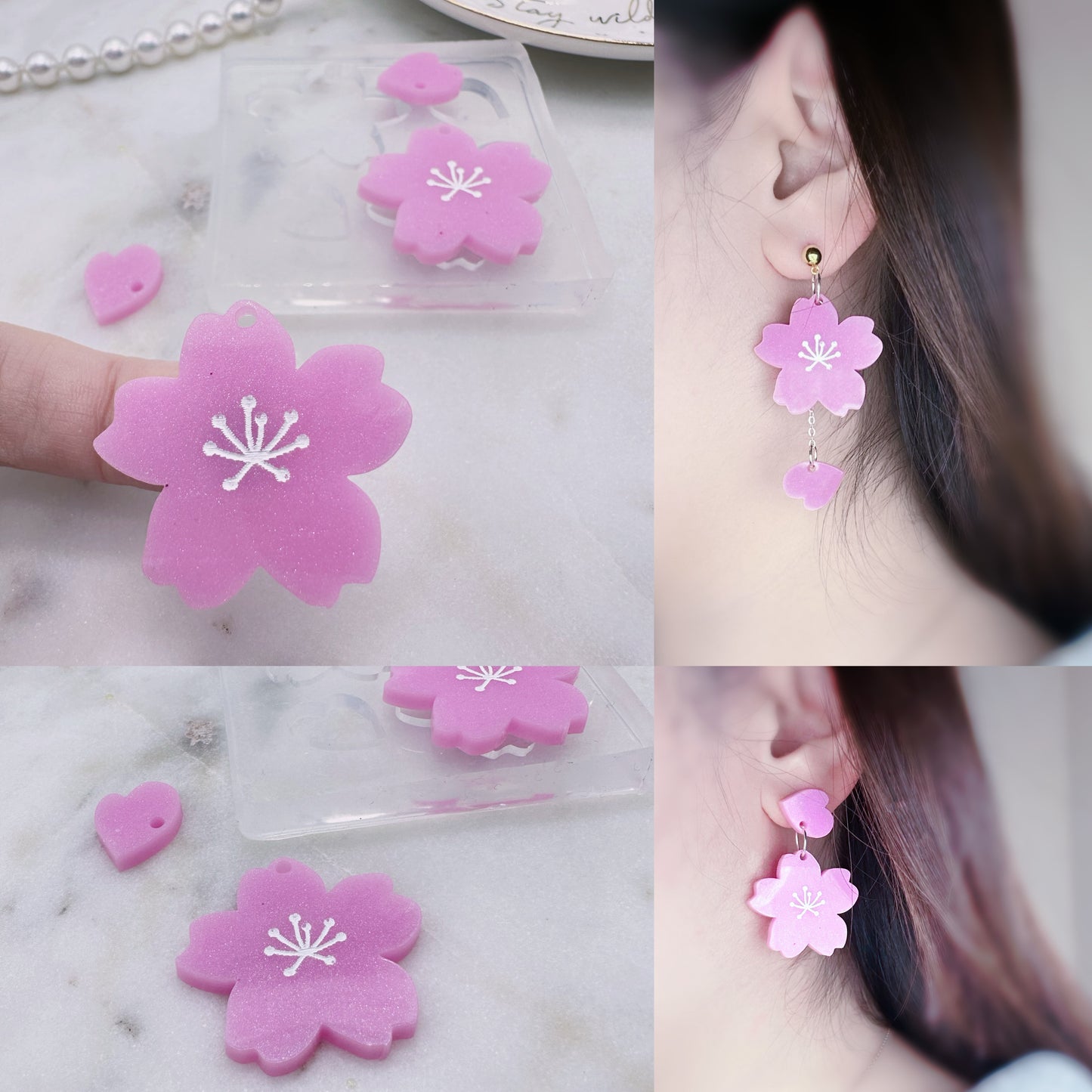 Cherry Blossom Sakura flower Dangle Earring Mold