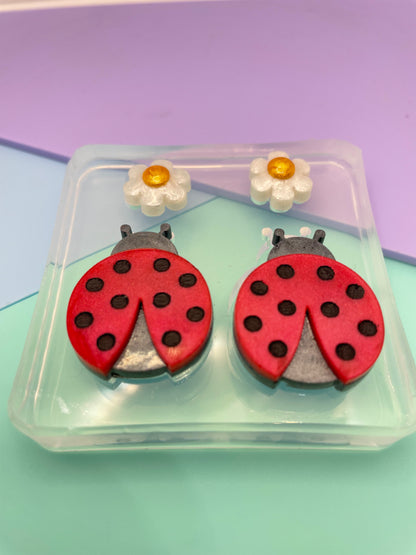 3 cm Ladybug Love bug Daisy Flower Brooch Dangle Earring Mold