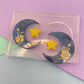 Engraved Peony Floral Crescent Moon Dangle Star Earring Mold