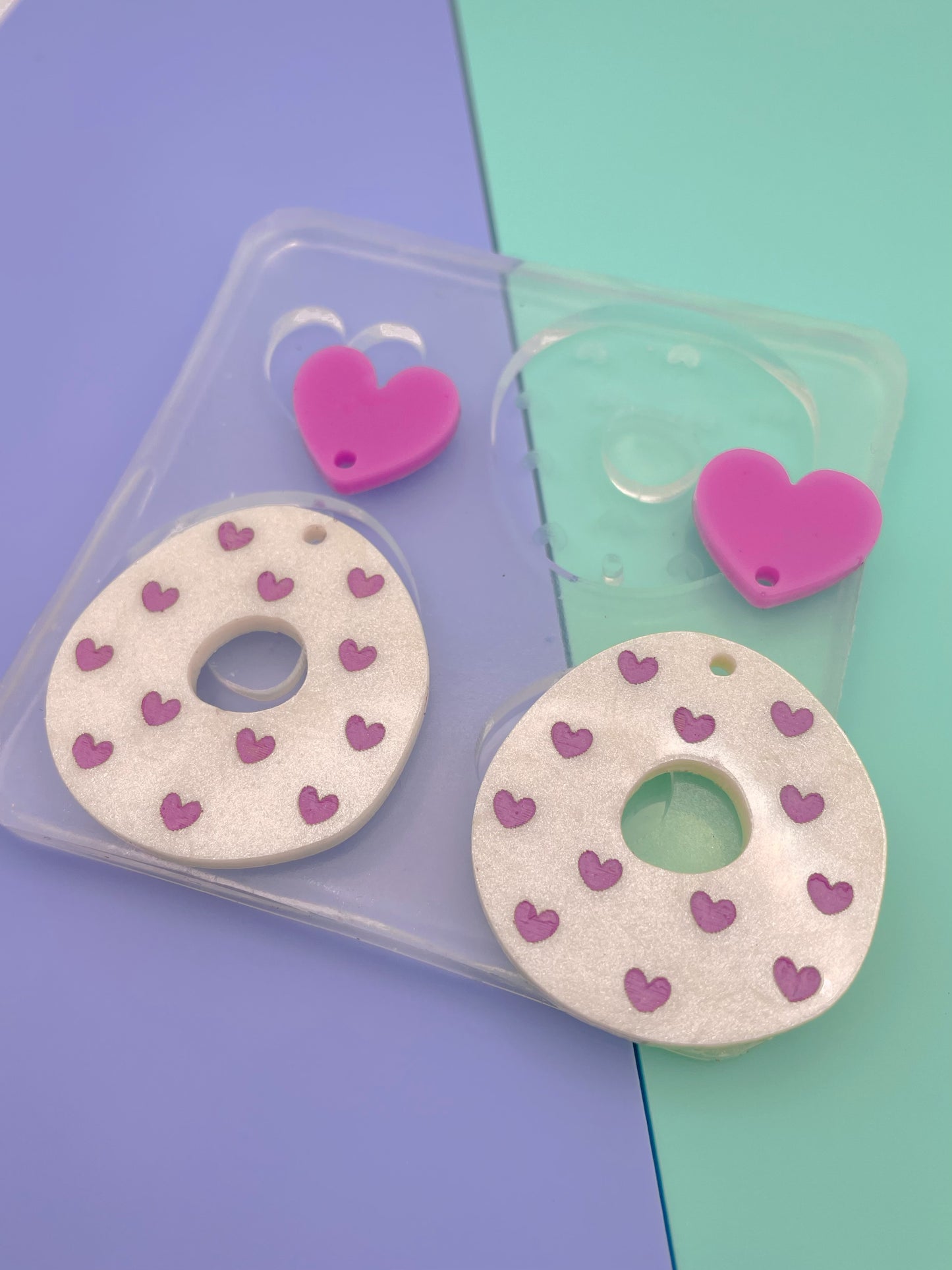 Cute Polka Hearts Round Donut Dangle Earring Mold