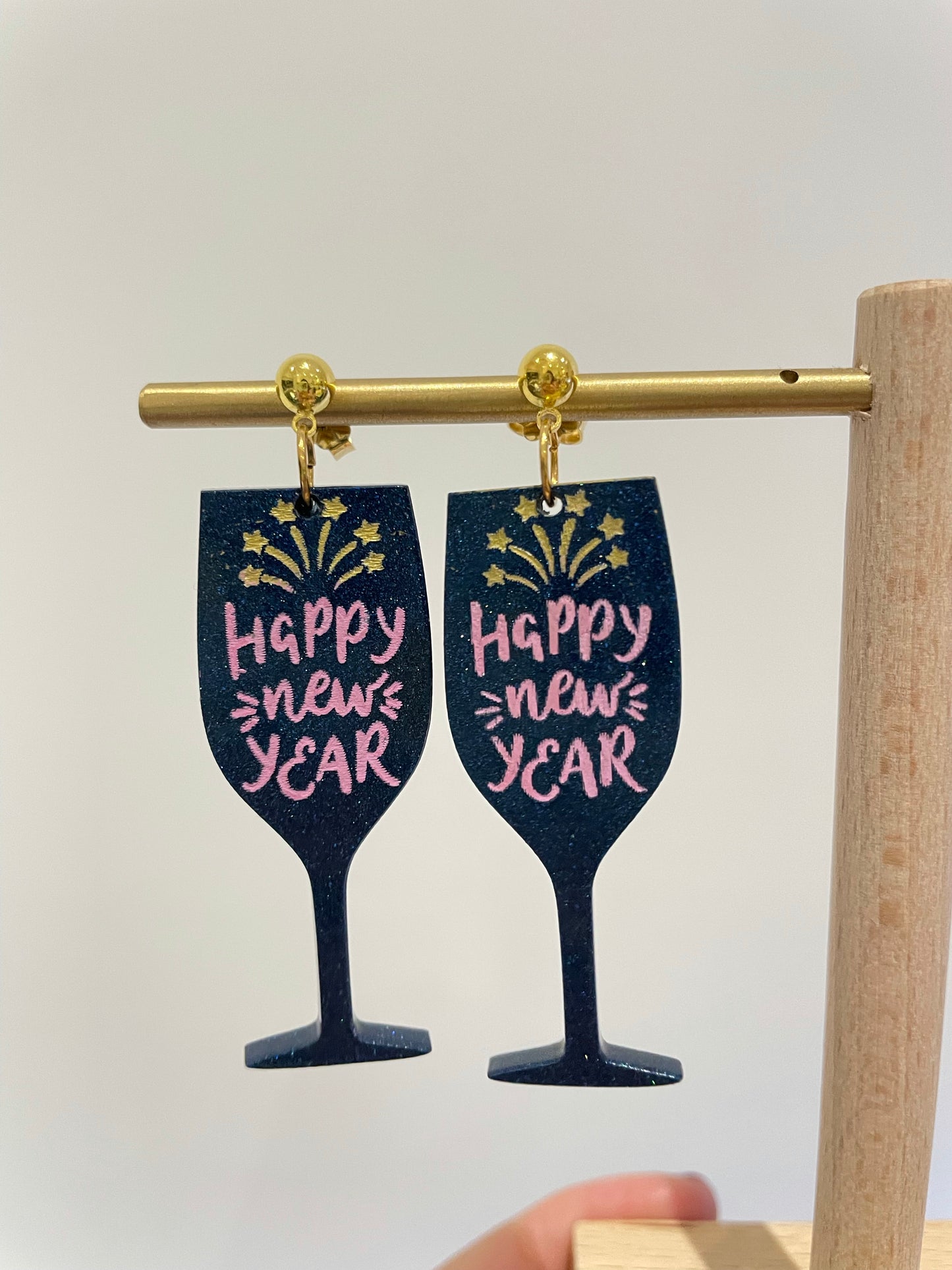 Happy New Year Wine Cocktail Glass Dangle Earring Mold 