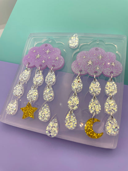 Lux Starry Sky Rainy Clouds Dangle Drop Earring Mold