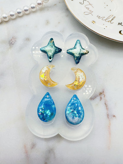 6.5 cm Predomed Triple Celestial Rain Drop Dangle Earring Mold