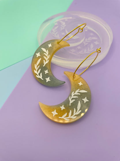 3.7 cm Sage Botanical Moon Dangle Earring Mold