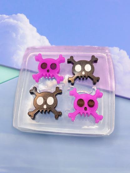 1.5 cm Skull Crossbones Skeleton Stud Earring Mold Halloween Goth clear silicone mould