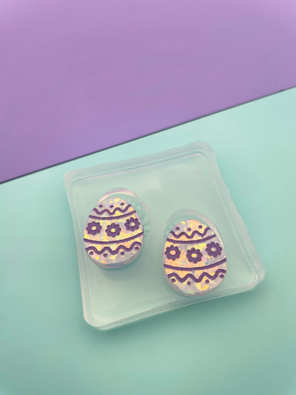 Mini Easter Egg Engraved Flower Stud Earring Mold