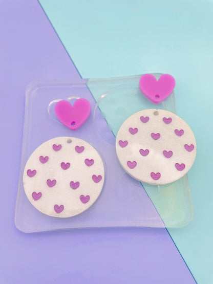 Cute Polka  Heart Disc Round Dangle Earring Mold