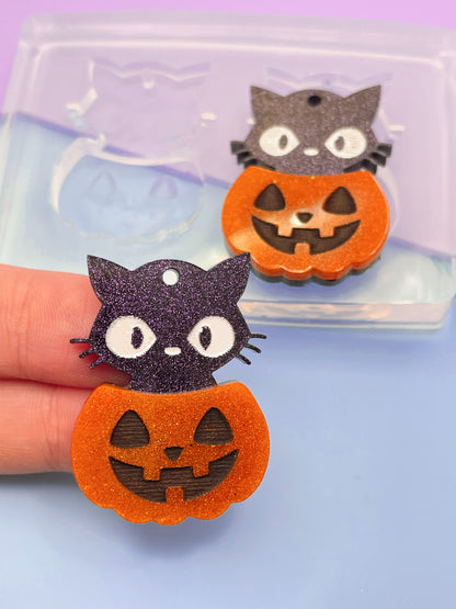 3.5cm Cat in Pumpkin Dangle Earring Mold Halloween