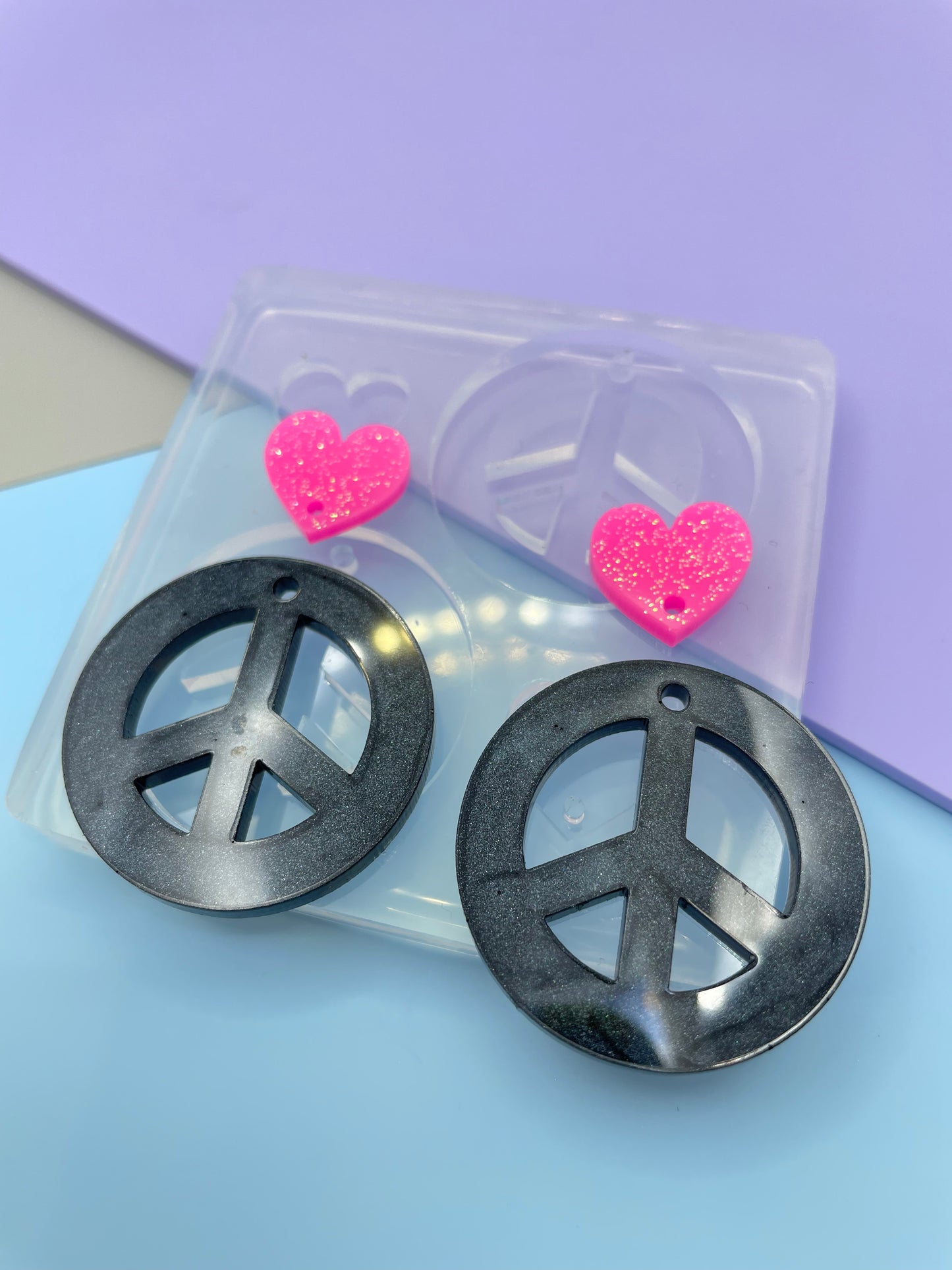 Peace symbol heart stud topper dangle earring mold