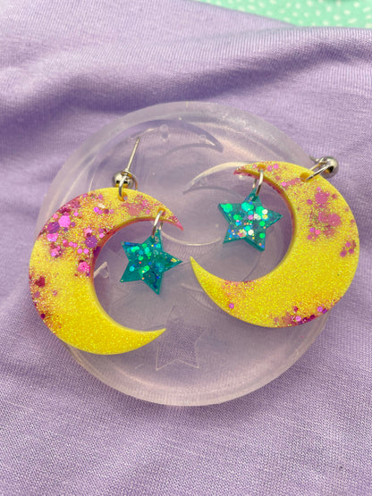 Crescent Moon With little dangly Star Dangle Earring Mold