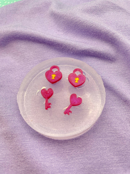 Mini Heart Lock Key Stud Mold Set