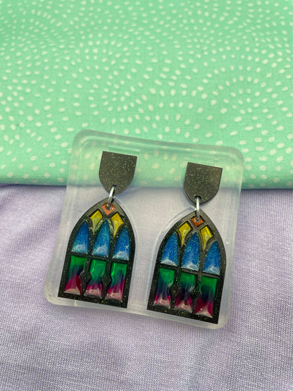 Stained glass Cathedral window frame dangle earring mold