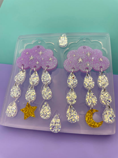 Lux Starry Sky Rainy Clouds Dangle Drop Earring Mold