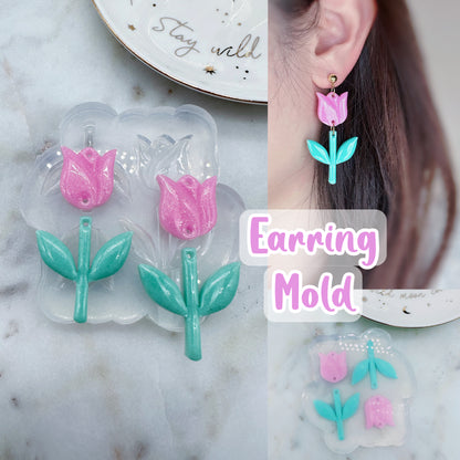 3D Tulip Flower Dangle Earring Mold