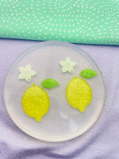 Small Lemon Dangle Earring Mold with flowers and leaves