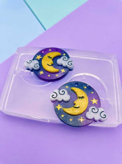 3.2 cm Sleeping Moon Serene Night Sky Cloud Dangle Earring Mold