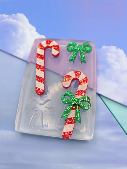 4.6 cm Candy Cane Christmas Multi-use Brooch Dangle Earring Keychain Hairclip mold