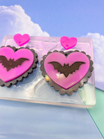 4cm Bat Scalloped Heart Layered Dangle Earring Mold