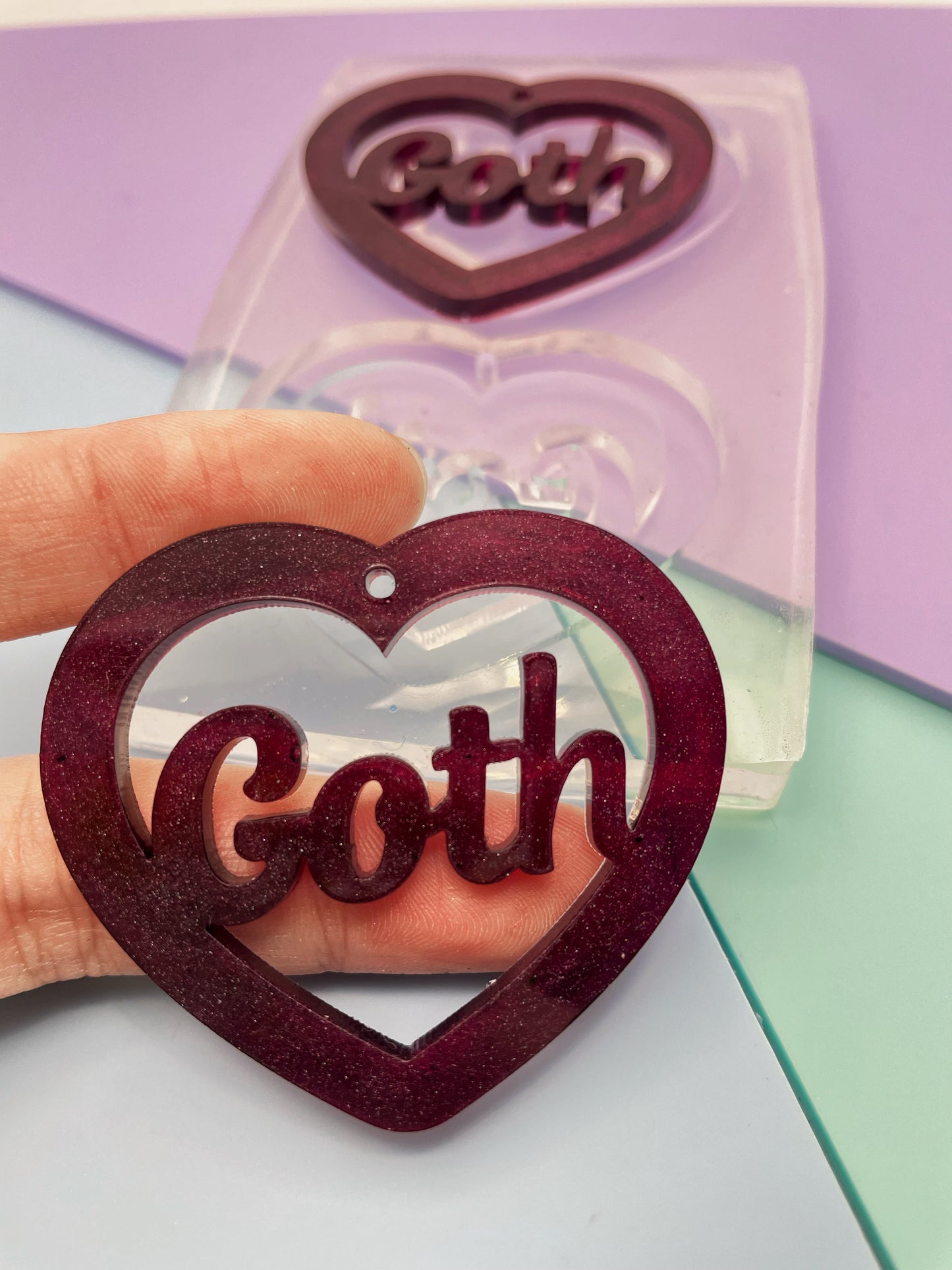 5 cm Goth Slogan Heart Word Dangle Earring Mold Clear Silicone Mould
