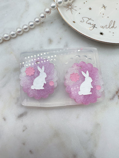 4 cm Bunny and Flowers Scalloped Oval Dangle Earring Mold