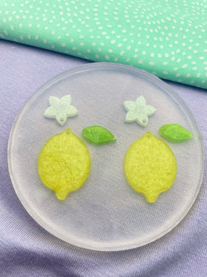 Small Lemon Dangle Earring Mold with flowers and leaves