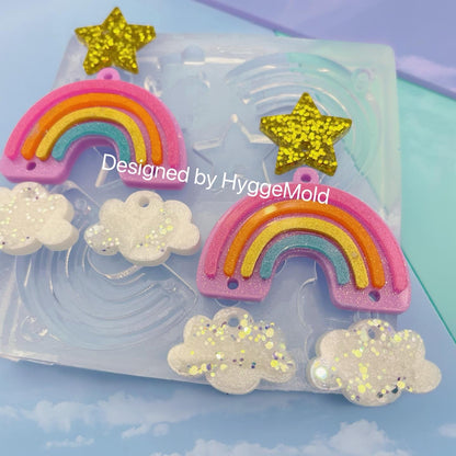 Layered Rainbow Cloud Star Dangle Earring Mold