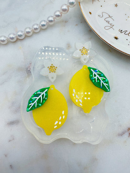 4 cm Lemon Flower Leaf Dangle Earring Mold