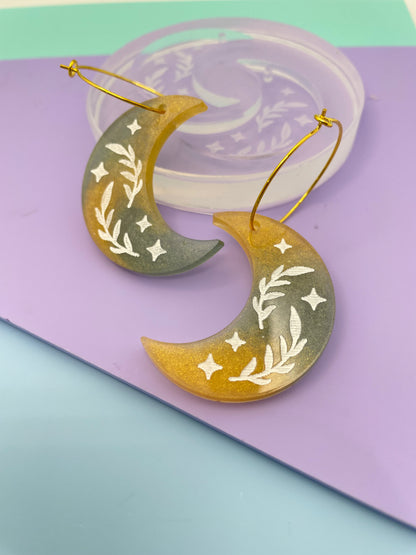 3.7 cm Sage Botanical Moon Dangle Earring Mold