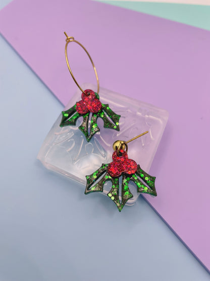 Small Christmas Holly Dangle Earring Mold