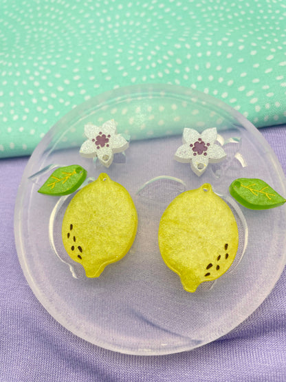 Small Lemon Dangle Earring Mold with flowers and leaves