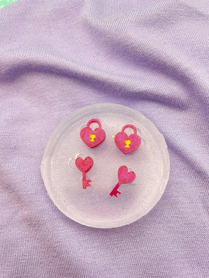 Mini Heart Lock Key Stud Mold Set