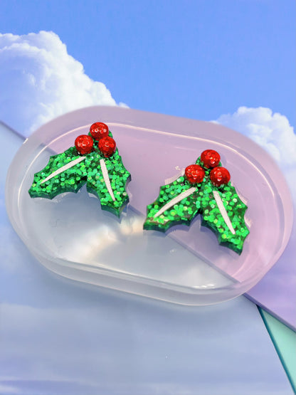 Small Christmas Holly Stud Earring Mold