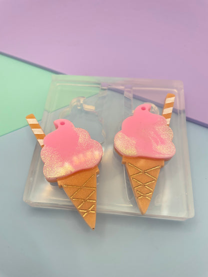 5 cm Sundae Ice Cream Waffle Cone Dessert Dangle Earring Mold